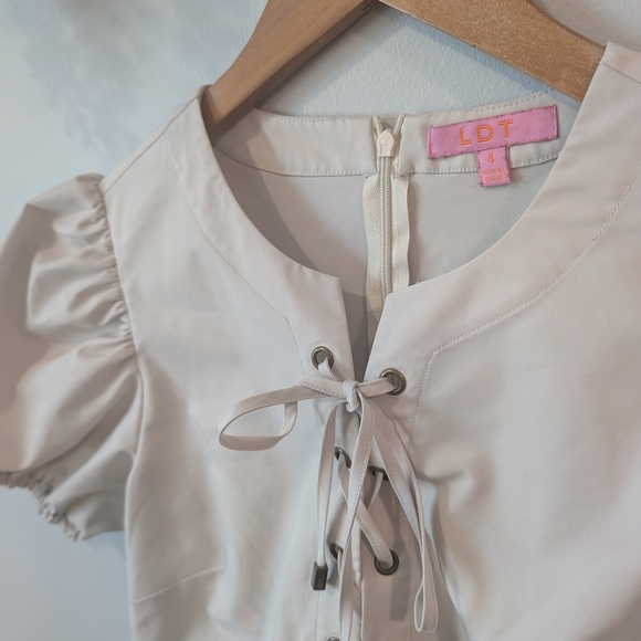 Ldt Cream Sheath Mini Dress with Puff Sleeves - Picture 3 of 11